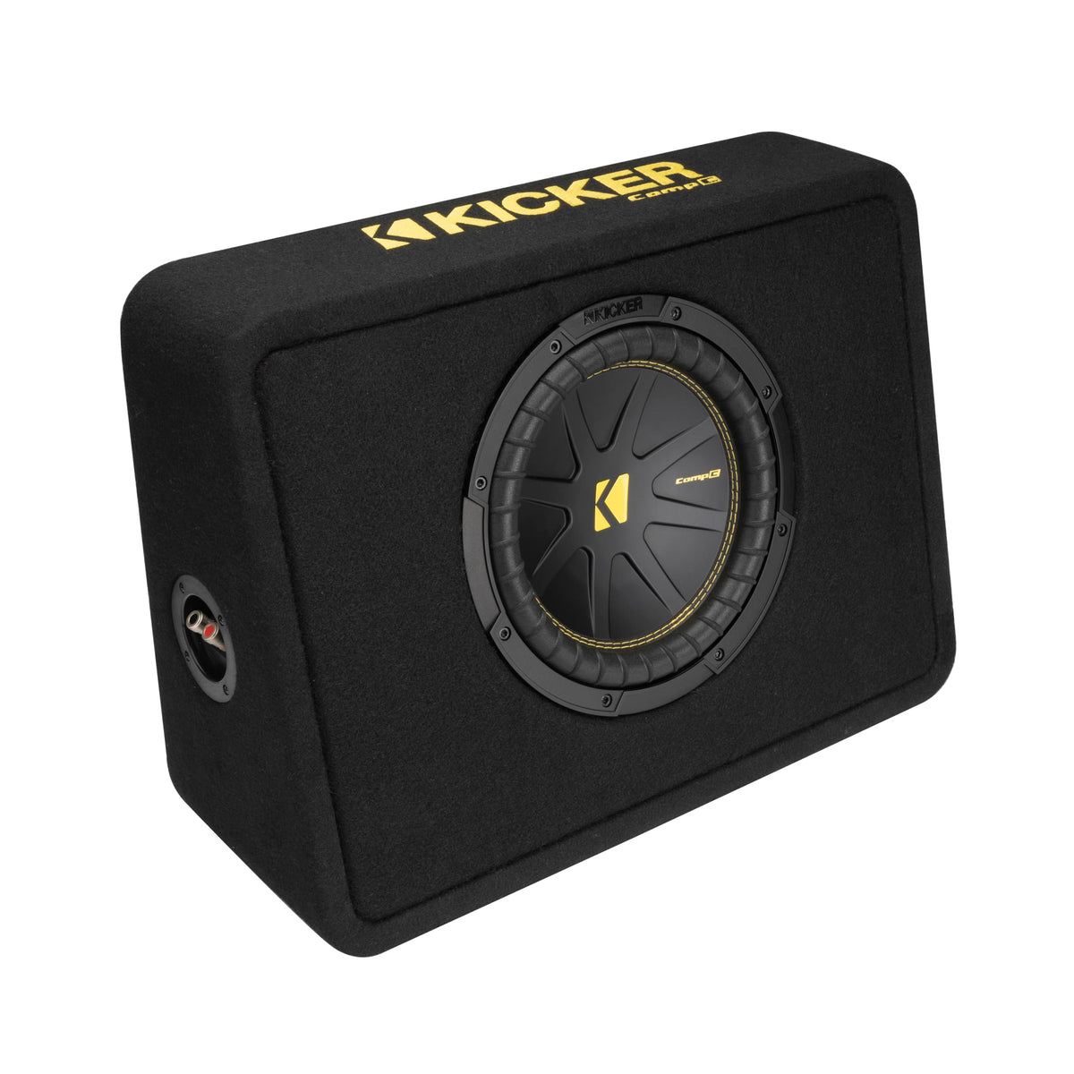 KICKER CompC 10-Inch subwoofer with forced-air cooling for steady performance.