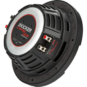 KICKER CompRT 8in subwoofer dual voice coils enable flexible wiring options.