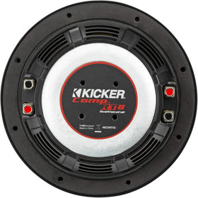 KICKER CompRT 8in subwoofer side profile demonstrates thin driver delivering powerful lows.