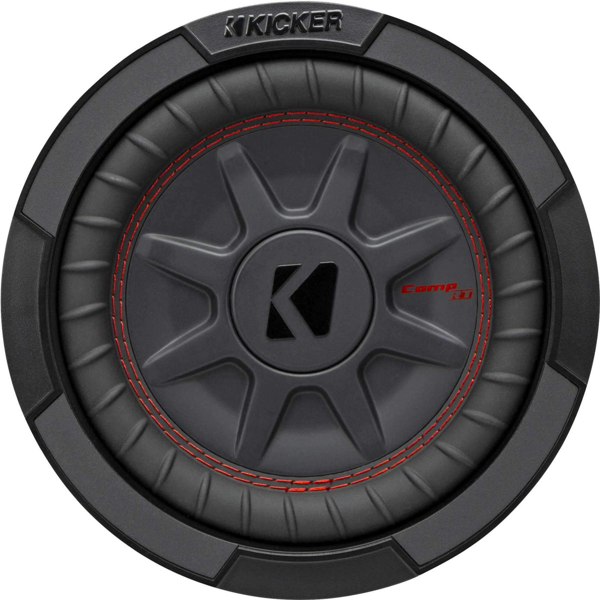 KICKER CompRT 8in subwoofer thin-driver design yields deep bass in shallow housings.