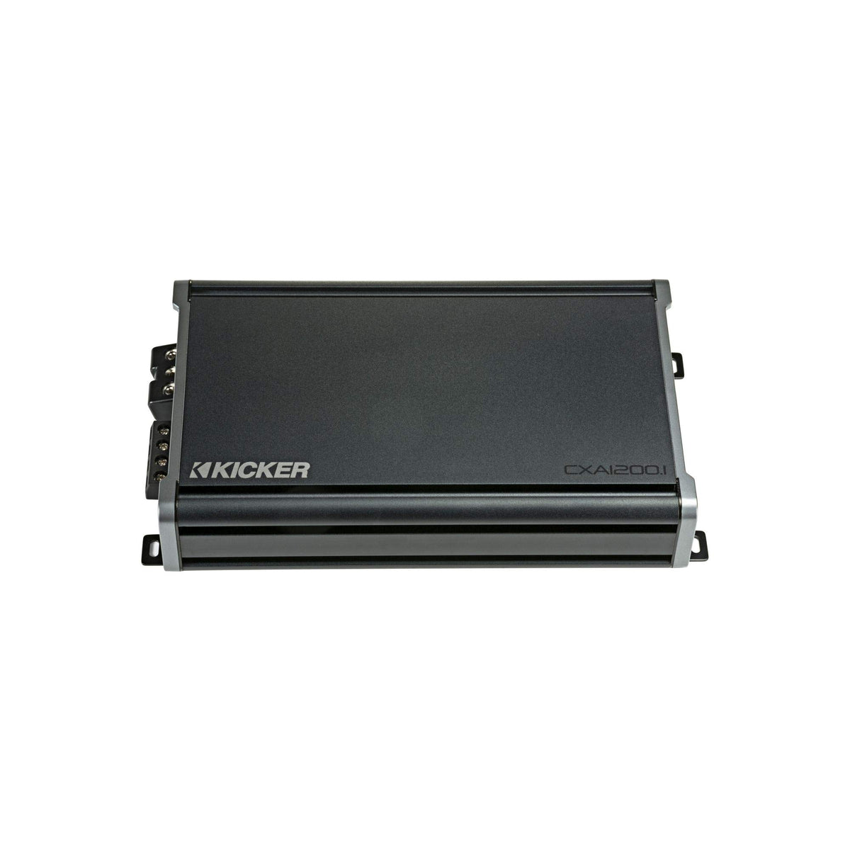 KICKER CX1200.1 front view shows a compact, powerful mono amp.