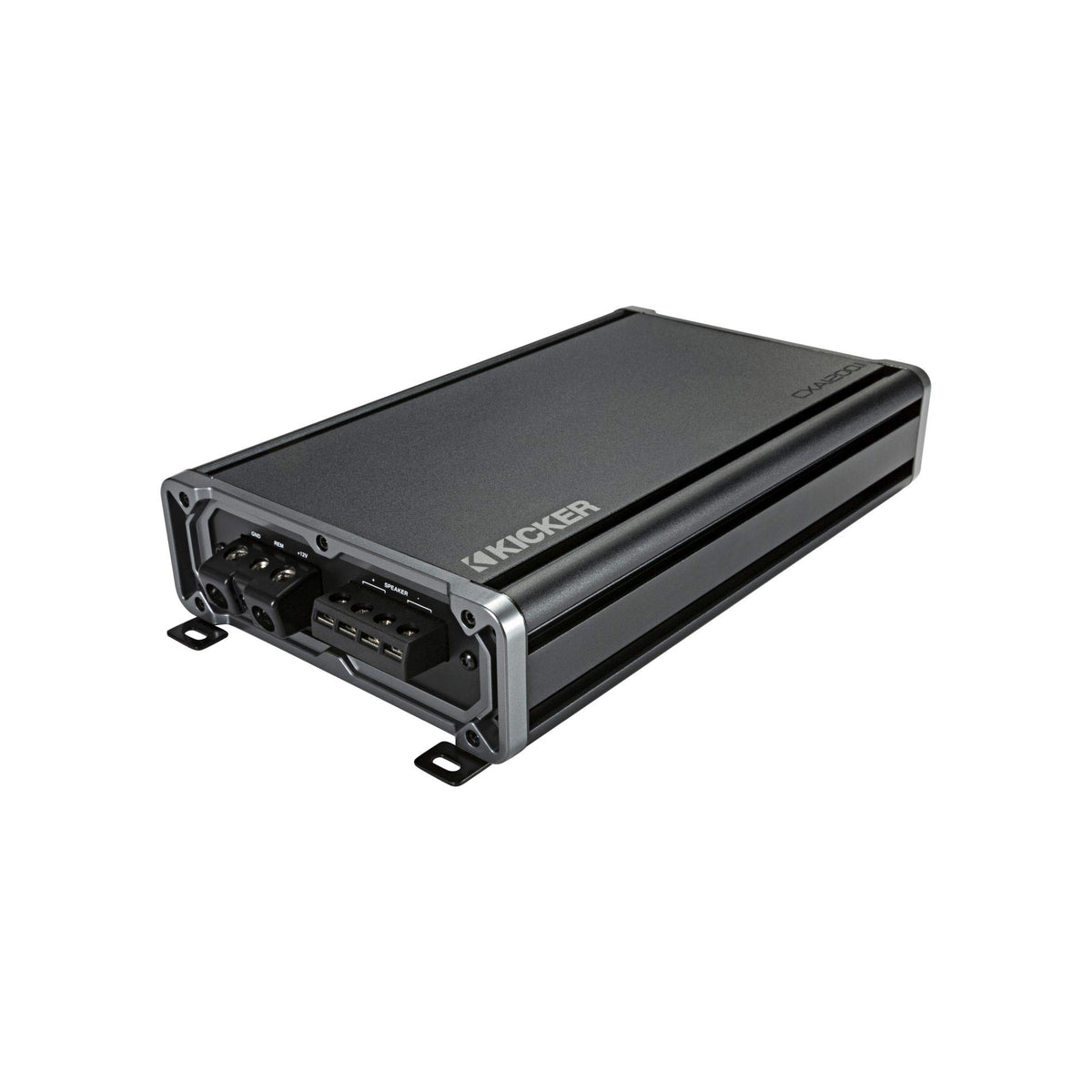 KICKER CX1200.1 heat sink detail highlighting efficient cooling.