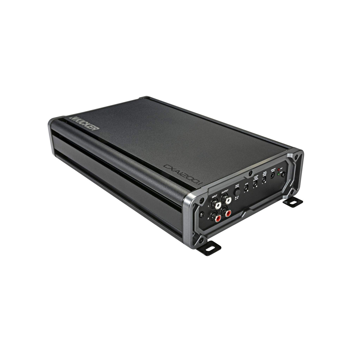 KICKER CX1200.1 rear panel with input-output connections for versatile wiring.