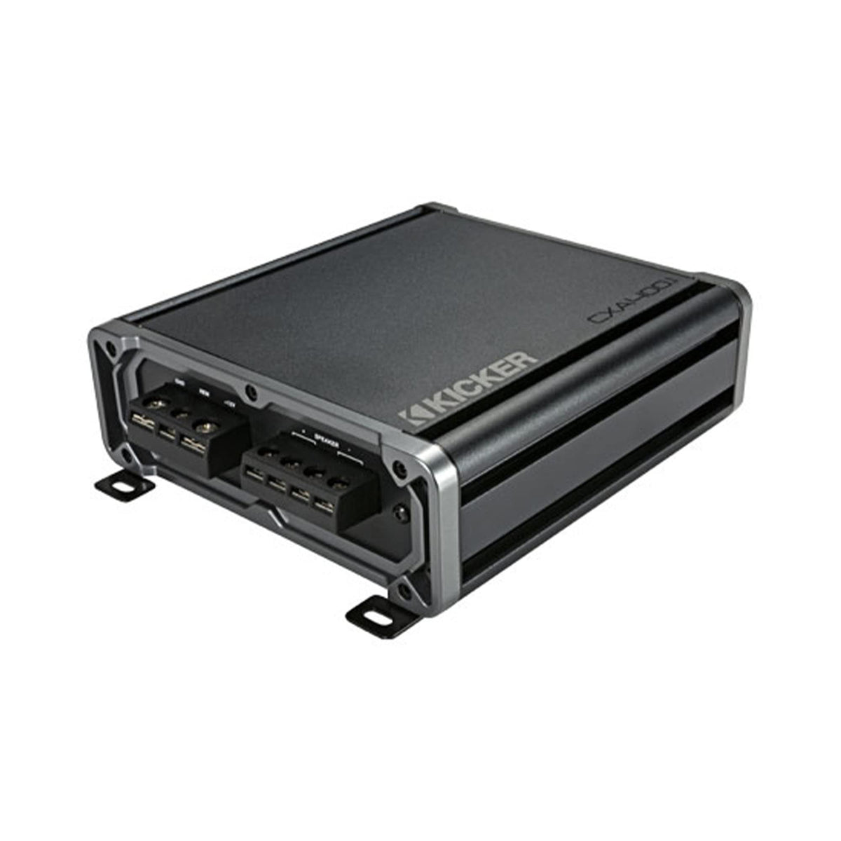KICKER CXA4001 side-ports illustrate robust cooling and clean wiring routes.