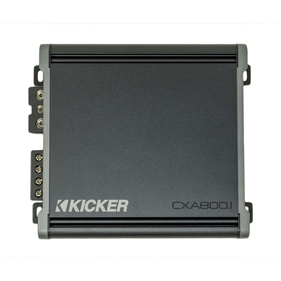 KICKER CXA8001 front view shows compact size for easy under-dash fit