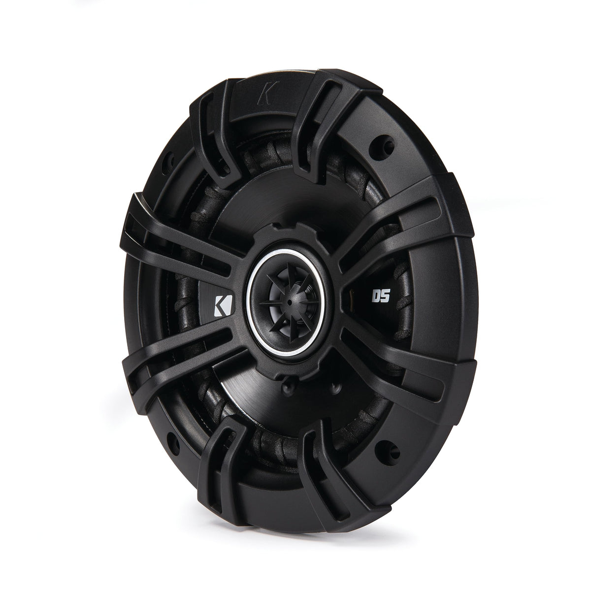 KICKER DS Series 5.25in coaxial speaker grille installed for durability and style