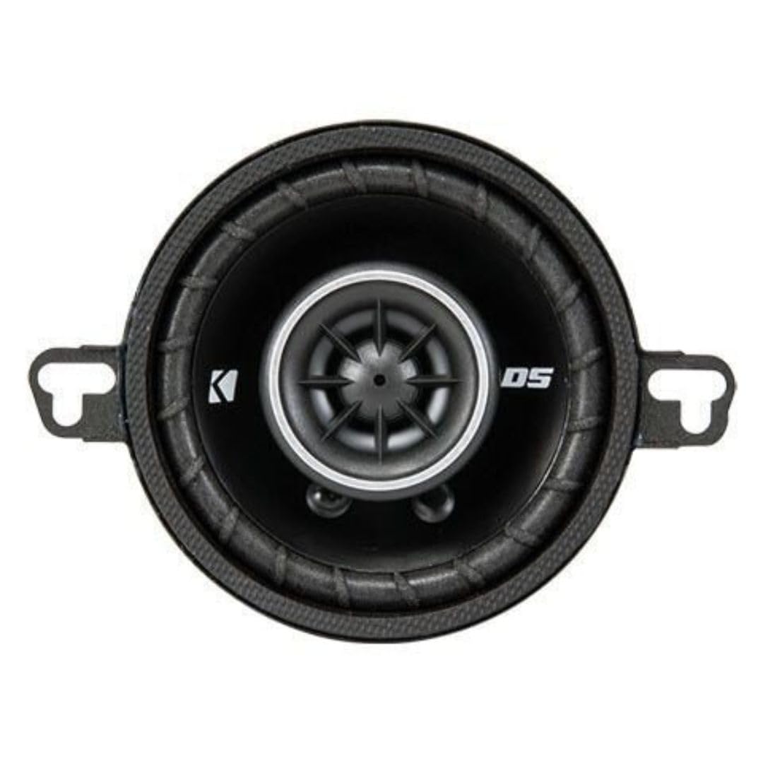 KICKER DSC350 front view showing grille and cone, clear sound performance