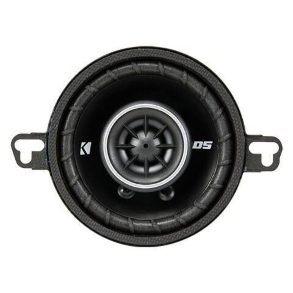 KICKER DSC350 front view showing grille and cone, clear sound performance