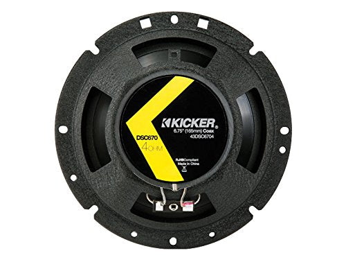 KICKER DSC670 woofer cone close-up highlights sturdy construction.