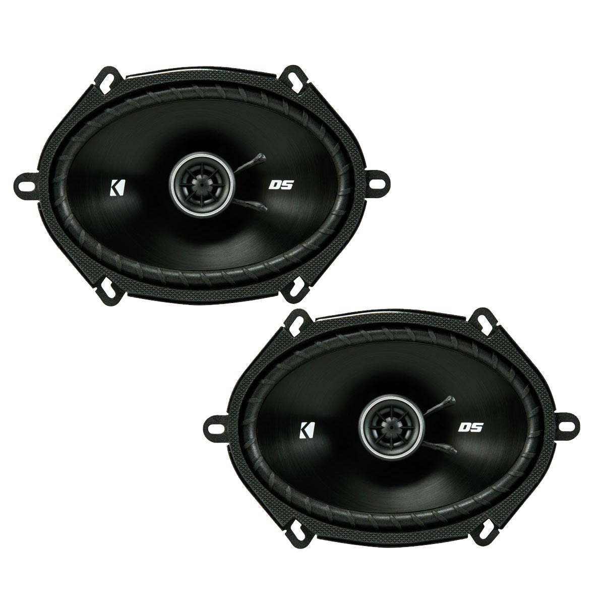 KICKER DSC680 front view showing grille and mounting holes for clean fit and sound