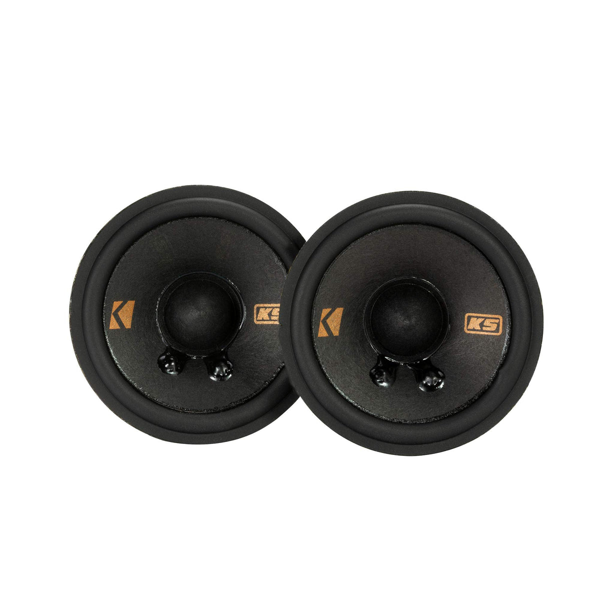 KICKER front view of both speakers showing clean fit and improved sound