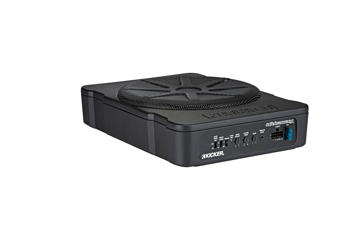 KICKER HS10 low-pass crossover knob for precise bass shaping.