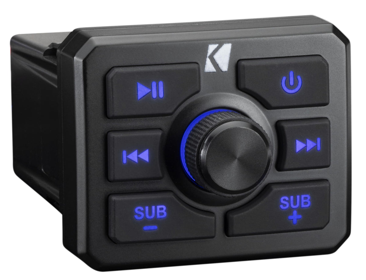 KICKER KBTR Bluetooth receiver mounted securely on a powersports dash.