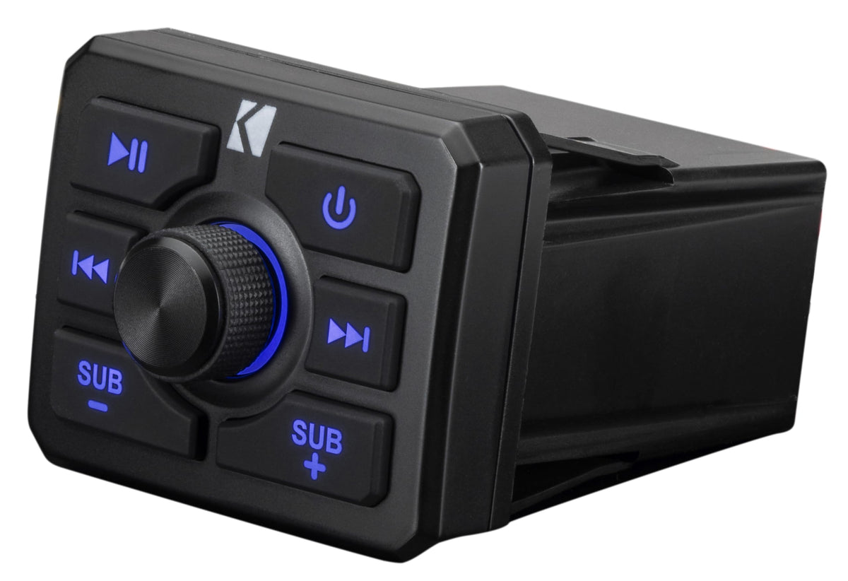 KICKER KBTR with large backlit LED controls in action during riding.
