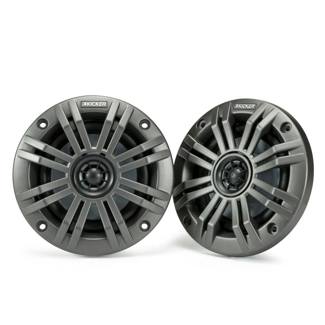 KICKER KM4 2-ohm impedance label supports flexible amplification.