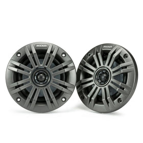 KICKER KM4 2-ohm impedance label supports flexible amplification.