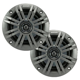 KICKER KM4 marine speaker with charcoal grille for durable outdoor sound.