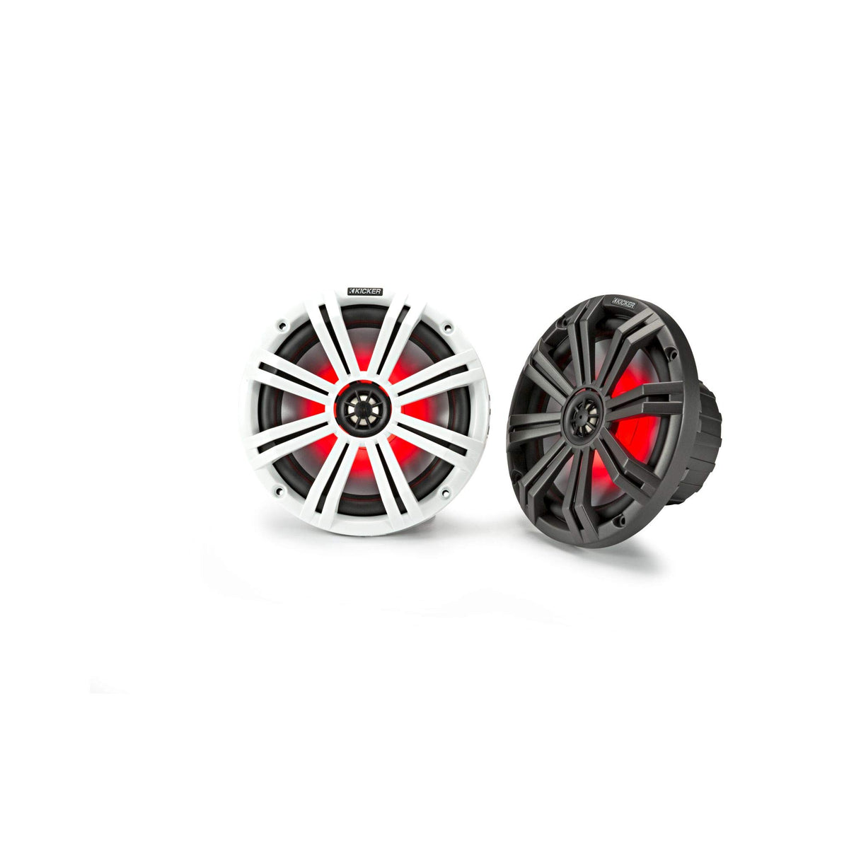 KICKER KM8 8-inch marine coaxial front view highlighting durable, water-ready performance
