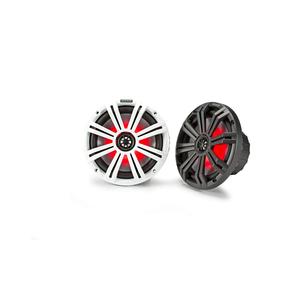 KICKER KM8 8-inch marine coaxial front view highlighting durable, water-ready performance