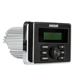 KICKER KMC3 four-channel power layout with bright level meters.