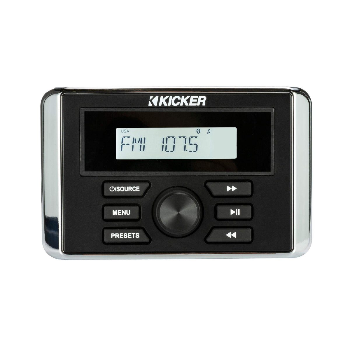 KMC3 rugged IPX66 design shown near helm for water-resistant audio playback.