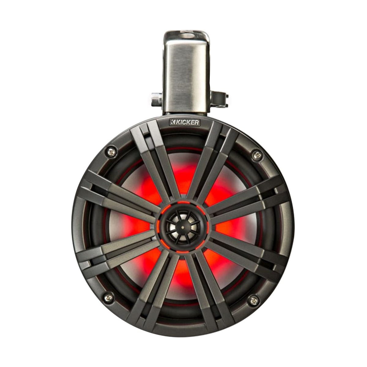KICKER KMTC8 stainless 316L hardware resists rust for reliable marine mounting.