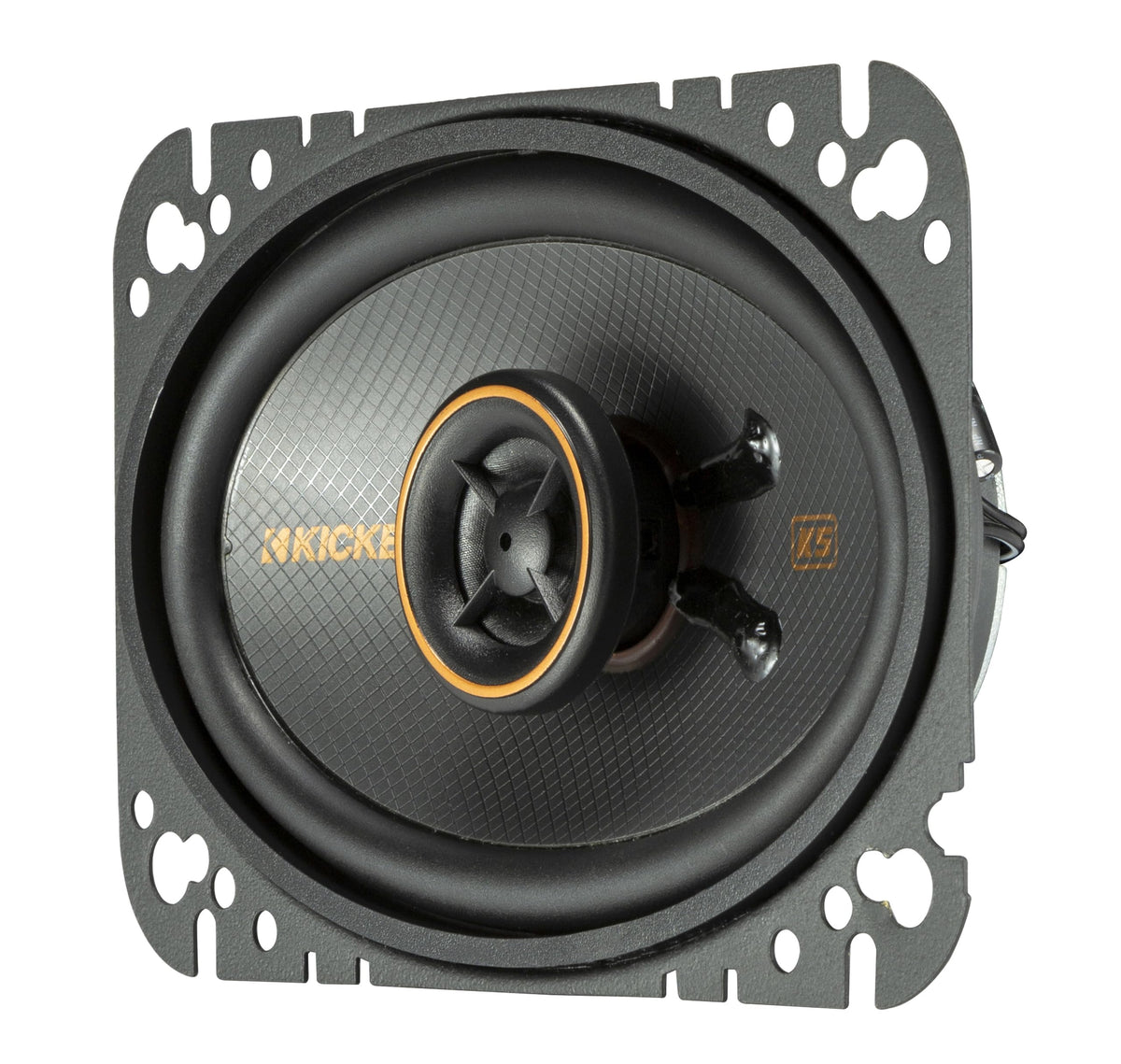 KICKER KS-Series 4x6 cone detail showcases dampened polypropylene woofer material