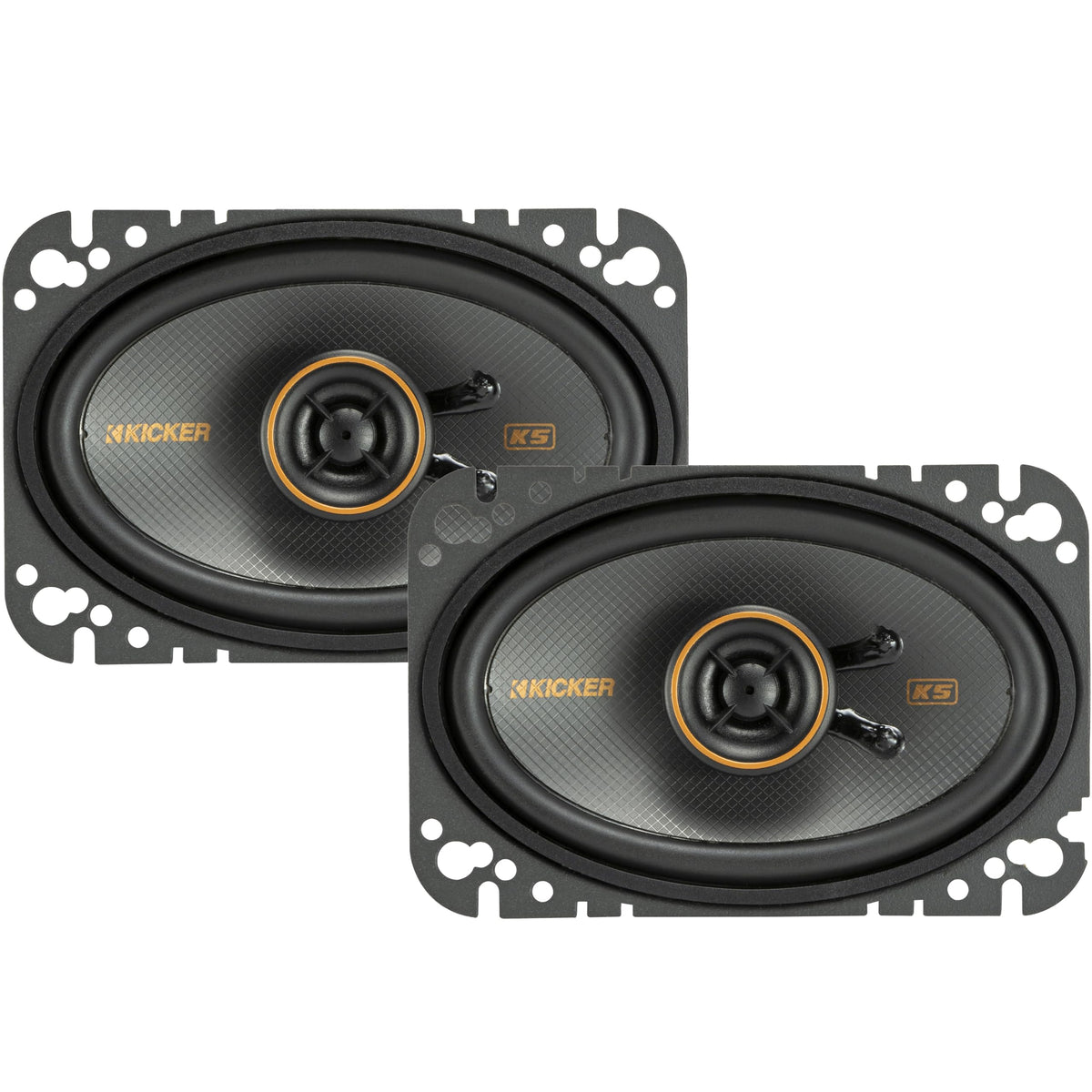 KICKER KS-Series 4x6 front view highlights compact fit for many vehicles and clear audio