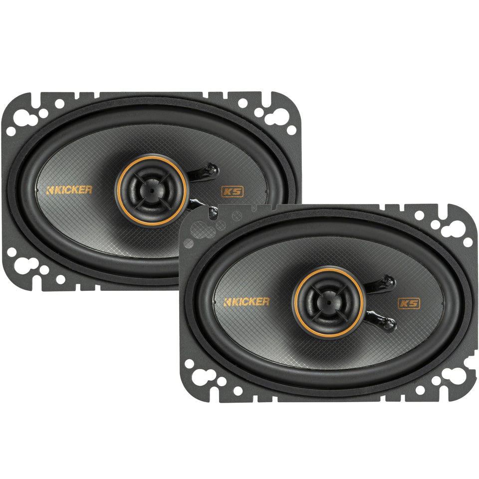 KICKER KS-Series 4x6 front view highlights compact fit for many vehicles and clear audio