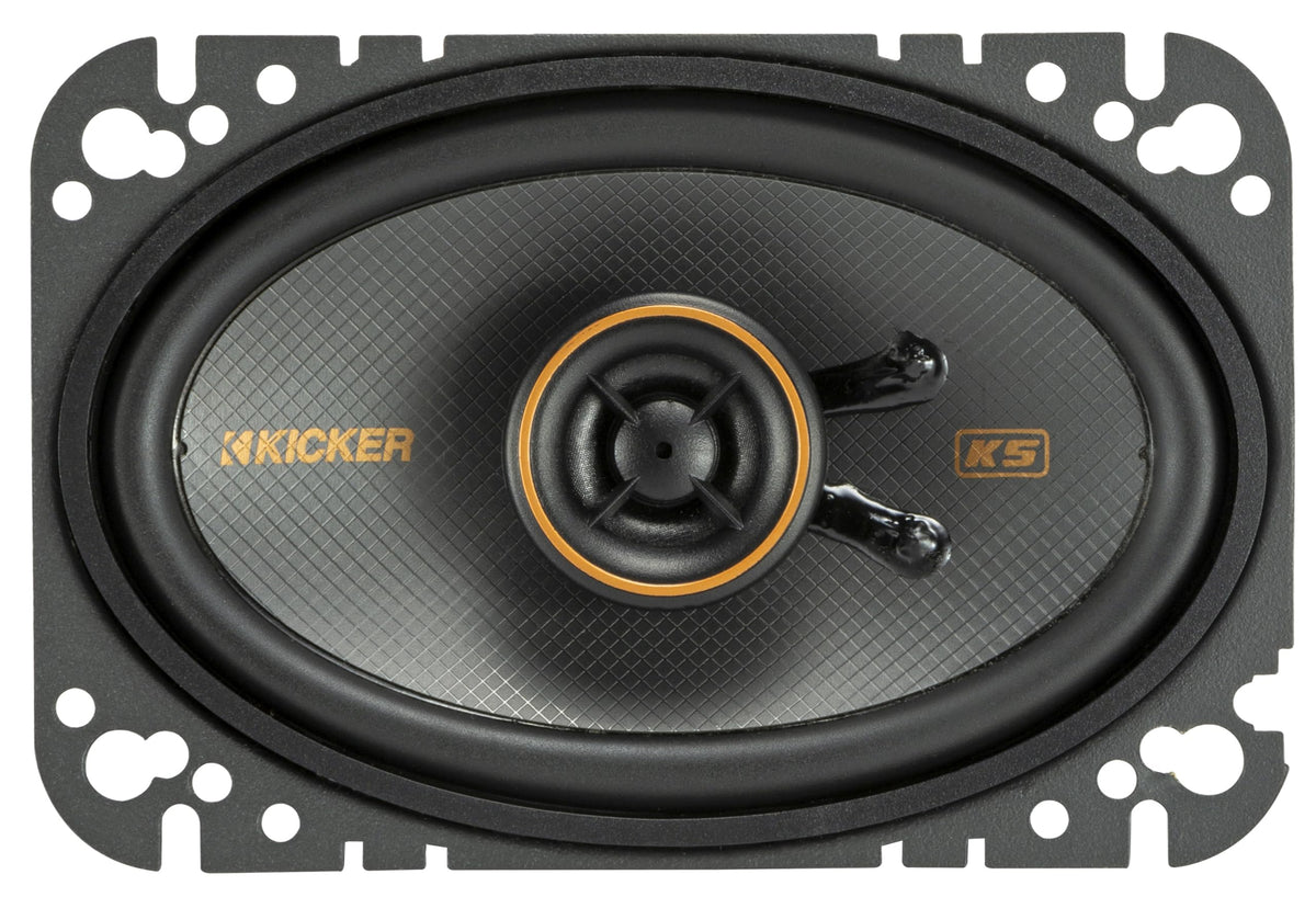 KICKER KS-Series 4x6 tweeter closeup emphasizes detailed highs and minimal protrusion