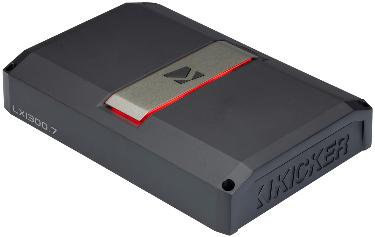 KICKER LX1300.7 top view highlights compact control footprint in the dash area