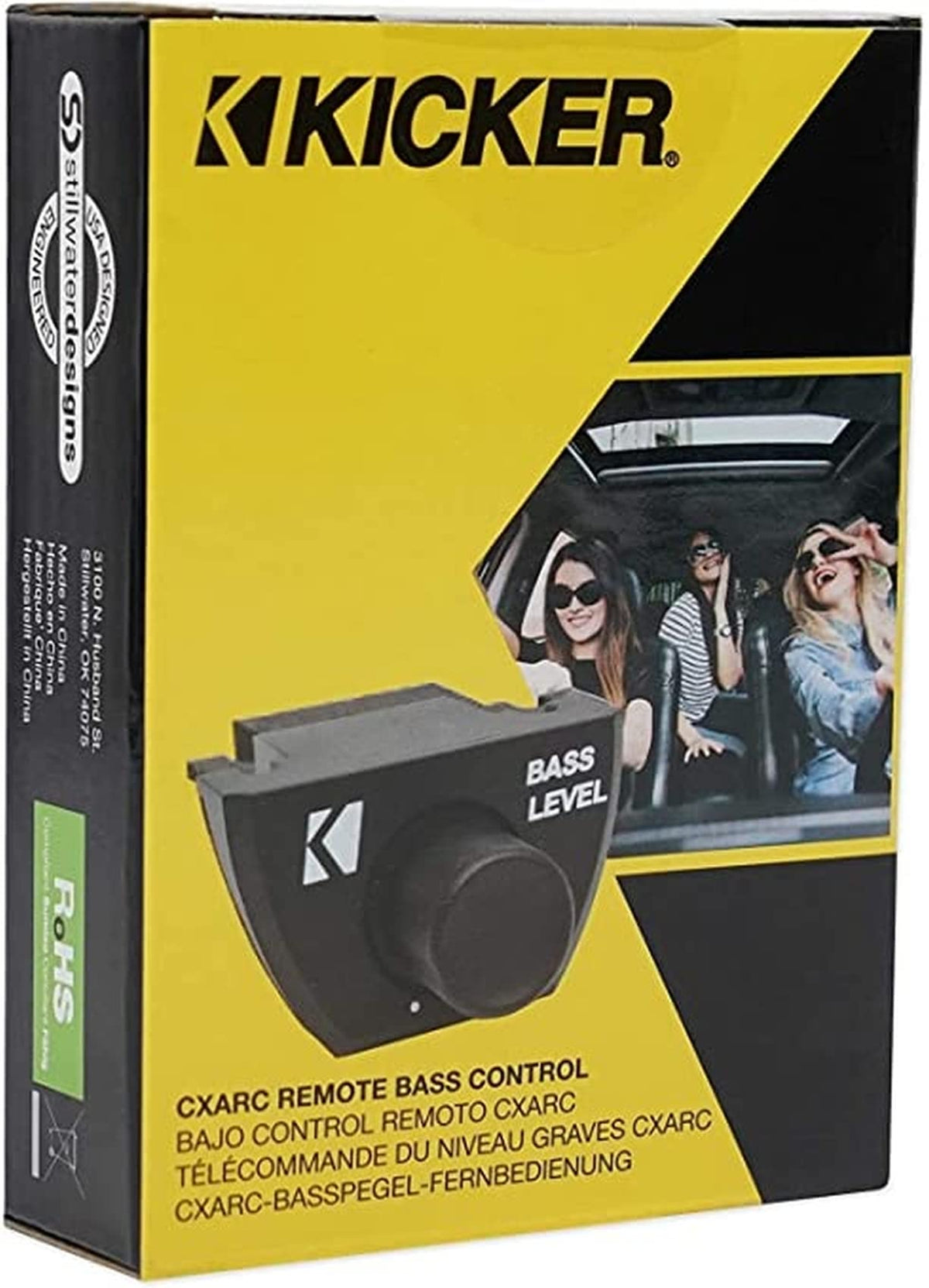 KICKER front view of remote controller showing knob and bezel for quick bass access