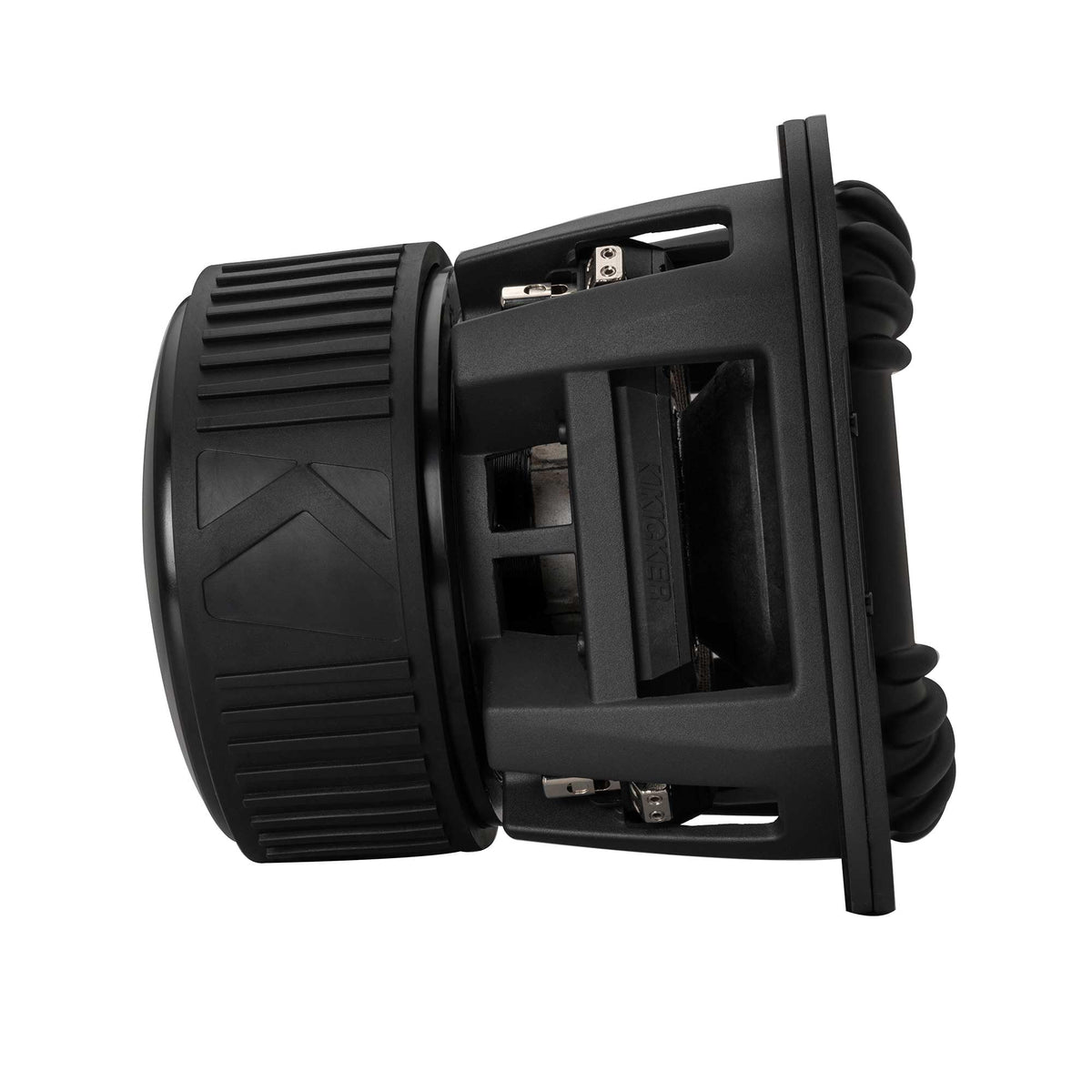 KICKER SoloX L7X dual-spider suspension maintains control during bass peaks.