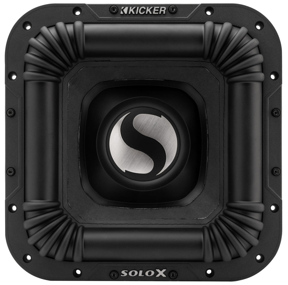 KICKER SoloX L7X 12-inch driver showing the focused bass element for competition setups
