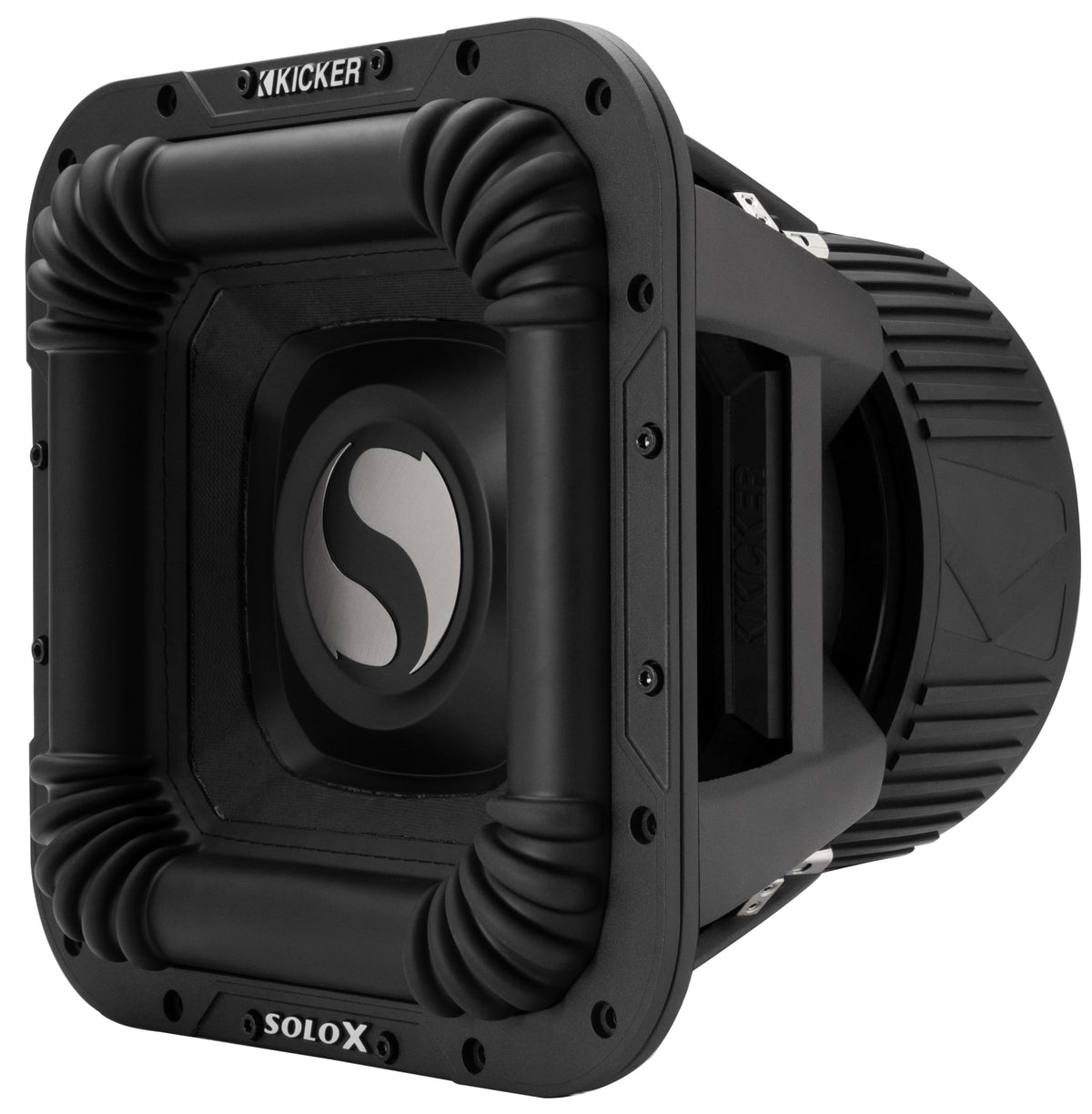 KICKER SoloX L7X 12-inch magnet detail highlighting high-performance bass potential