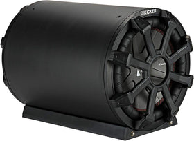 KICKER TB10 active CompR woofer inside delivers controlled low-end and loud output.
