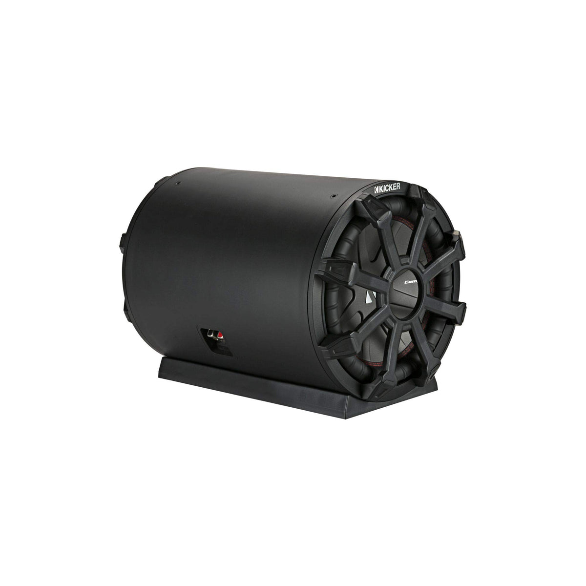 KICKER TB10 subwoofer enclosure front view shows rugged weatherproof build for outdoor use.