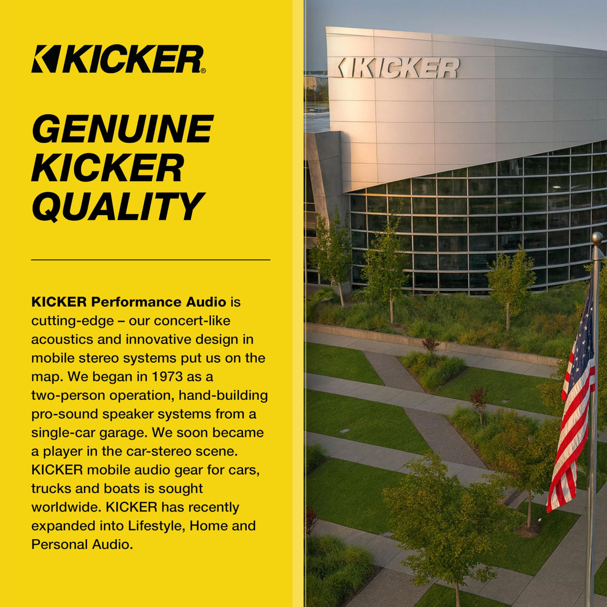 KICKER Towerscape non-slip feet stabilize placement on concrete or wood.