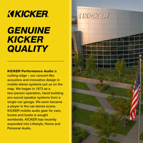 KICKER Towerscape non-slip feet stabilize placement on concrete or wood.