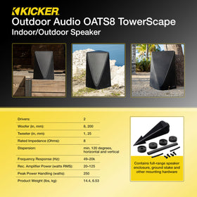 KICKER Towerscape patio-garden setup integrates into landscape without overpowering features.