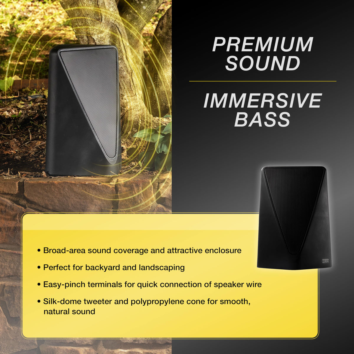 KICKER Towerscape silk-dome tweeter detail enhances crisp, natural highs.