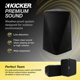 KICKER Towerscape stake-mount installation shows soil-based mounting option.