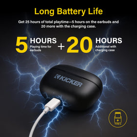 KICKER TW3 earbuds with ANC reduce background noise for clearer music.