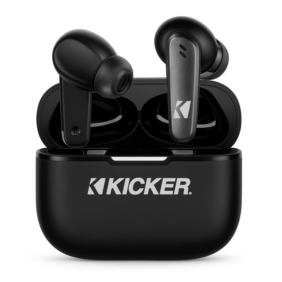 KICKER TW3 earbuds worn for a secure in-ear fit during workouts and commutes.