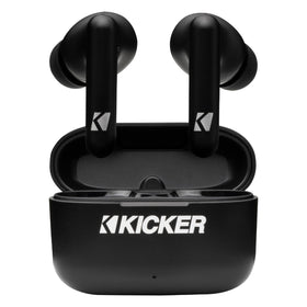 KICKER front packaging showing earbuds and case for quick product recognition and confidence