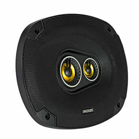 KICKER zero-protrusion tweeters mounted flush for seamless grills.