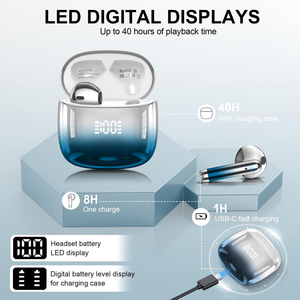 Kicoeon ultra-lightweight earbuds at 3.4 g each for extended wear.