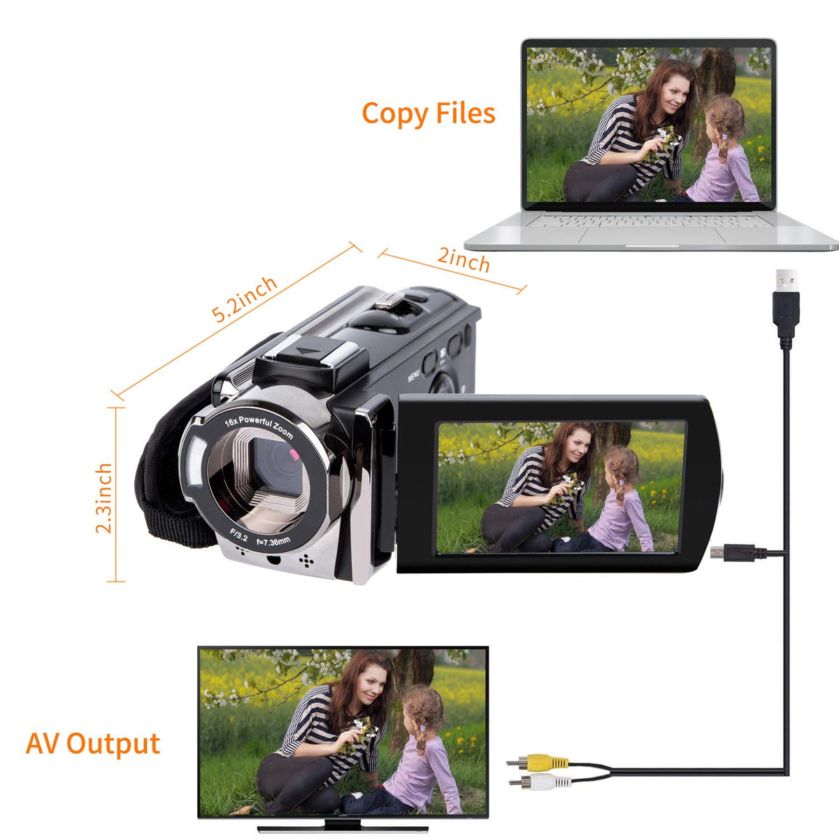 kicteck video camera camcorder built-in fill light for low-light scenes