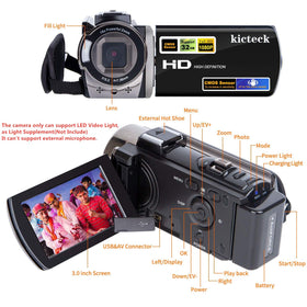 kicteck video camera camcorder tilt screen for flexible framing