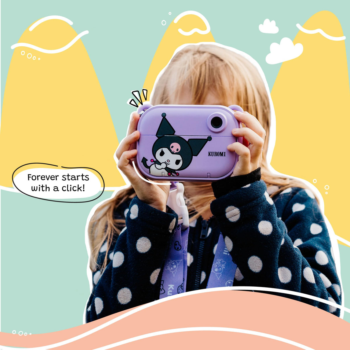 Kidamento Kuromi paper roll prints up to 70 black and white photos.